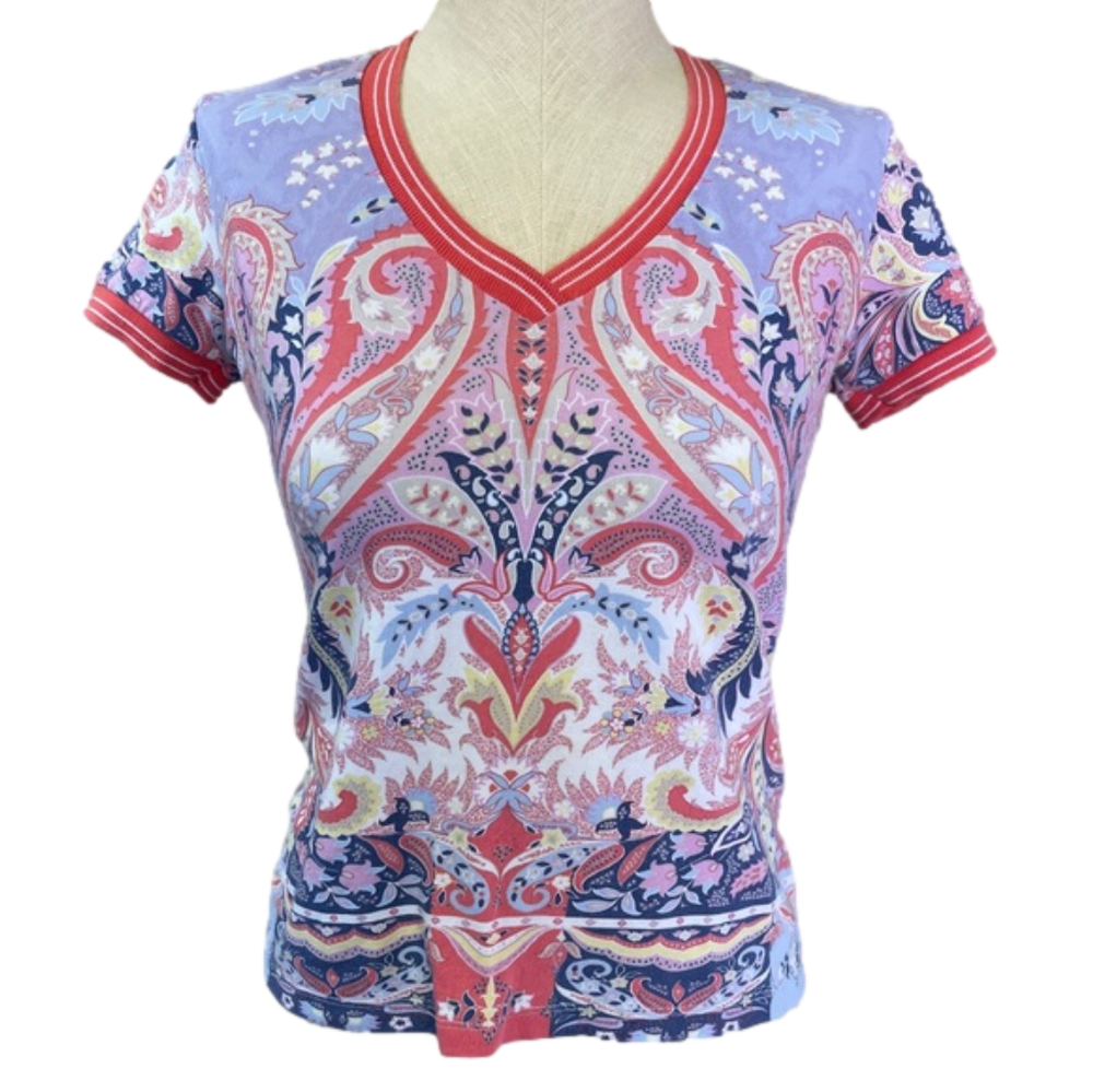 Etro Paisley Print V Neck T Shirt Small